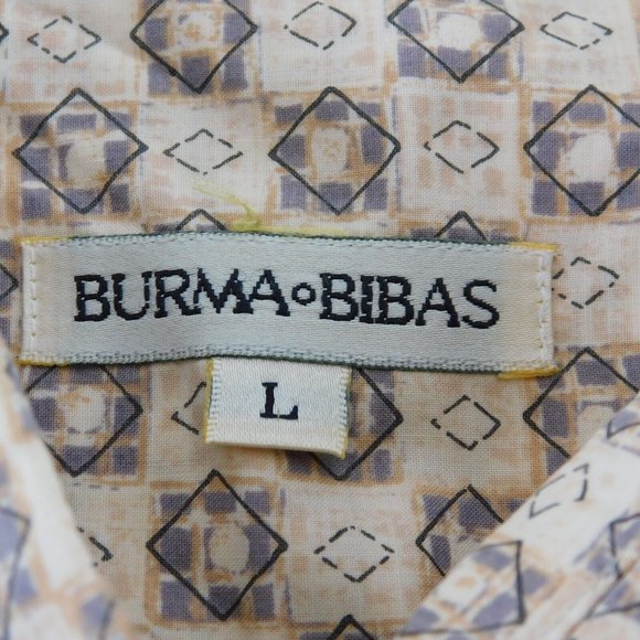 Burma Bibas Shirt Men Size L Beige Short Sleeve Point Collar Casual Button Up - Picture 8 of 10
